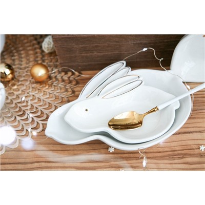 Блюдо Доляна «Зайка в золотом», 20.5×15.5×3.2 см, доломит, белое