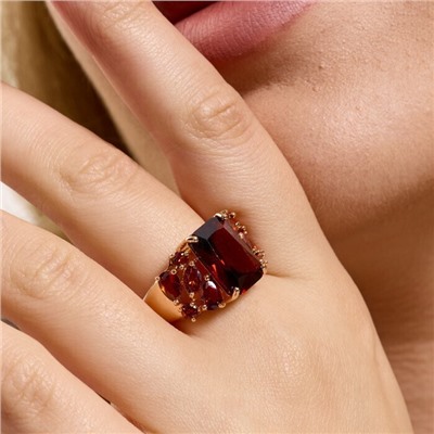 Кольцо 19 р ювелирная бижутерия коллекция "Дубай", покрытие позолота, вставка: фианиты, цвет: рубиновый, арт.313.347-19