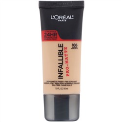 L'Oreal, Тональная основа Infallible Pro-Matte, оттенок солнечный бежевый 106, 30 мл