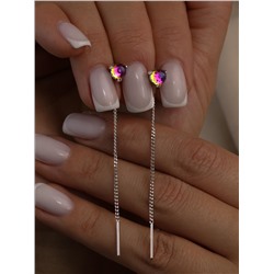 Серьги-продёвки из серебра с кристаллами Swarovski зелёный мистик родированные 925 пробы 0059с-001VM
