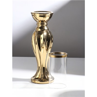 Подсвечник на 1 свечу «Версаль», керамика, стекло, d=7.5 см, золото, 10.5×10.5×44.5 см