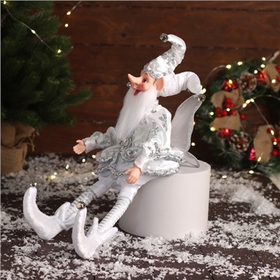 Новогодний шут «С крылышками» сидит, двигается, 39×14 см, серебро