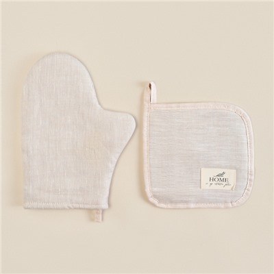 Набор кухонный SL HOME Gloomy: варежка 20×28 см, прихватка 19×19 см, лён 100%,180 г/м²