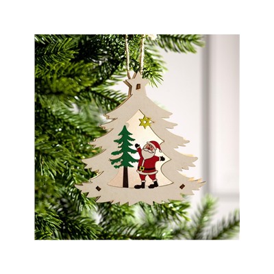 Ёлочная игрушка «Ёлочка с Дедом Морозом», 12×11×2 см, от батареек, свечение тёплое белое