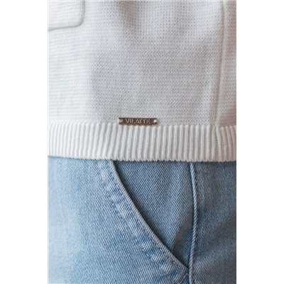 Кардиган c коротким рукавом вязаный из хлопка с акрилом VILATTE, 1229065