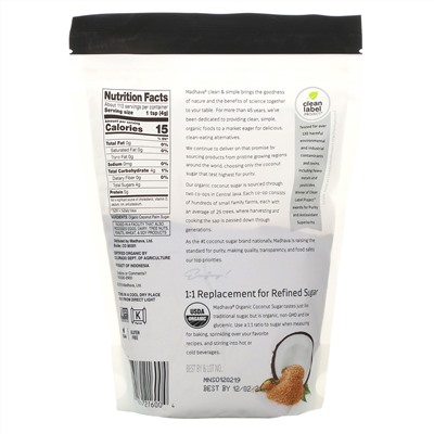 Madhava Natural Sweeteners, органический кокосовый сахар, нерафинированный, 454 г (1 фунт)
