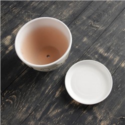 Горшок для цветов «Лотос», керамический, с поддоном, 1.45 л, белый с зелёными полосками