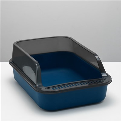 Туалет с прозрачными бортами с совком и фильтром, 40×28×16 см, синий