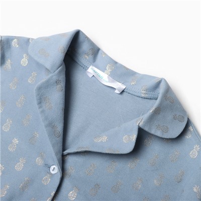 Пижама детская из фланели (рубашка, брюки) KAFTAN «Ананасы», рост 110-116 см, голубая