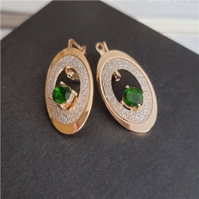 Серьги ювелирная бижутерия коллекция "Дубай" покрытие: позолота, вставка: камень, цвет: зеленый, 6603, арт.216.370