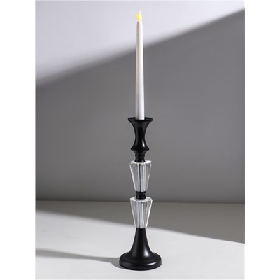 Подсвечник на 1 свечу «Кристалл. Классик», стекло, металл, чёрный, d=5 см, 9.5×9.5×32.5 см