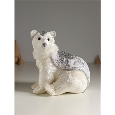 УЦЕНКА Фигурка новогодняя «Белый мишка в накидке с серебристыми узорами», 22×16×24 см