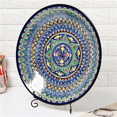 Ляган узбекский Риштанская керамика «Узоры» для плова, 43 см, разноцветный