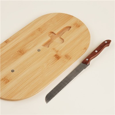 Хлебница металлическая с бамбуковой крышкой SL Home «каса Перфекто», 2 предмета: хлебница 36×20×15.5 см, длина ножа 28.3 см