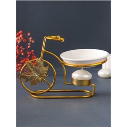 Аромалампа для эфирных масел «Золотой велосипед с листом», металл, керамика, 10×17.5×12 см