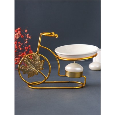 Аромалампа для эфирных масел «Золотой велосипед с листом», металл, керамика, 10×17.5×12 см