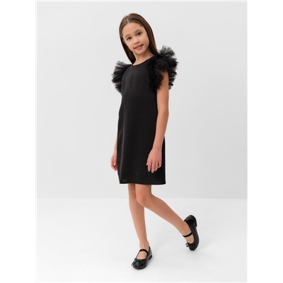 Платье нарядное для девочки MINAKU: PartyDress, прямое, с крылышками, рост 152-158 см, чёрное