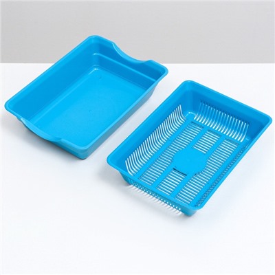 Туалет для кошек, 36×25×9 см, глубокий, с сеткой, пластик, голубой