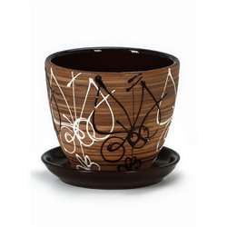 Набор горшков для цветов «Витраж», 4 шт., с поддоном, 0.4 / 1 / 2.5 / 5 л, керамика, коричневые с рисунком