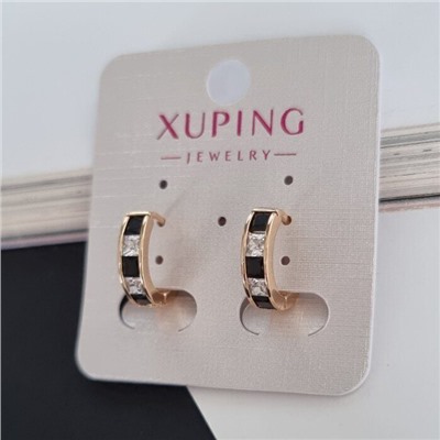 Серьги дорожки коллекция "Xuping" , покрытие: позолота, вставка: фианиты, цвет: черный и прозрачный переливающийся, Е №23, арт.001.655