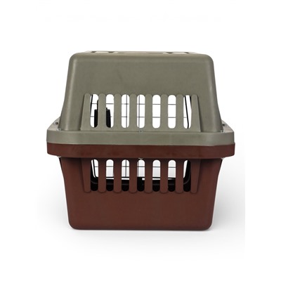 Переноска для животных, 59×36×35 см, с поддоном, с металлической дверью, цвет кофейный, серый