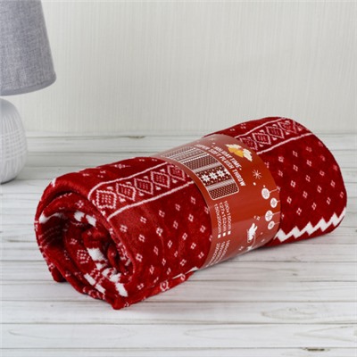 Плед флисовый 150х200 см Красный с белыми снежинками / GP611-4 /уп 100/ 696142 новогодний