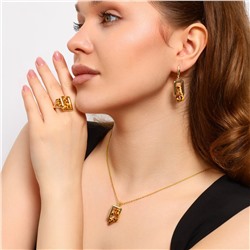 Комплект ювелирной бижутерии Итальянское золото (покрытие желтое 14к), серьги, кулон и кольцо 18 р, вставка: ювелирный пластик с леопардовым принтом, арт.213.633-18