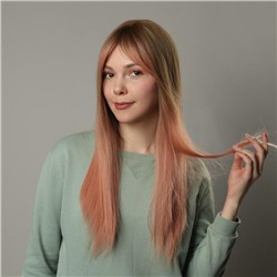 Парик искусственный, с чёлкой, имитация кожи, 60 см, 240 г, омбре русый, пепельно-розовый