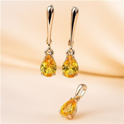 Комплект ювелирной бижутерии коллекция "Дубай" серьги и кулон, покрытие позолота, вставка: фианиты, цвет: желтый, арт.314.969