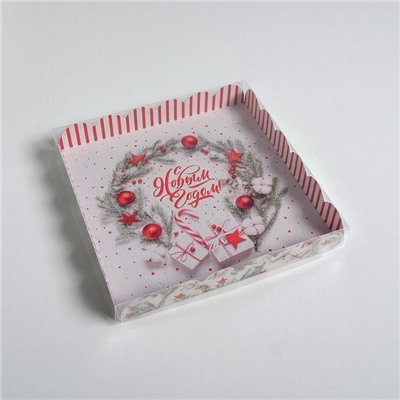 Коробка для кондитерских изделий с пластиковой крышкой «С Новым годом!», 21×21×3 см