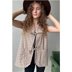 Жилет стеганый  HOME109/02/Бежевый, коричневый