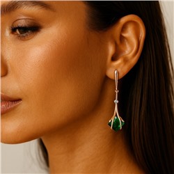 Серьги подвески длинные с зеленым камнем, покрытие позолота 585 пробы, арт.314.981