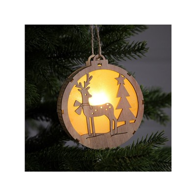 Ёлочная игрушка «Оленёнок в лесу», 12×12 см, 1 LED, от батареек, свечение тёплое белое
