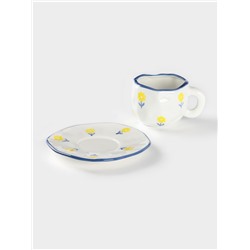 Чайная пара Доляна «Одуванчик», чашка 320 мл, блюдце d=16 см, ручная роспись, керамика, белая