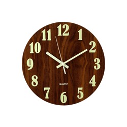 Часы настенные классические, светящиеся, d=30 см, дерево