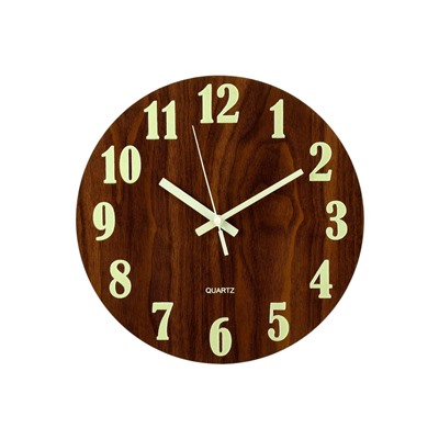 Часы настенные классические, светящиеся, d=30 см, дерево