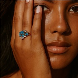 Кольцо 20 р, ювелирная бижутерия коллекция "Дубай", покрытие позолота, вставка: фианиты, цвет: голубой, арт.314.955-20