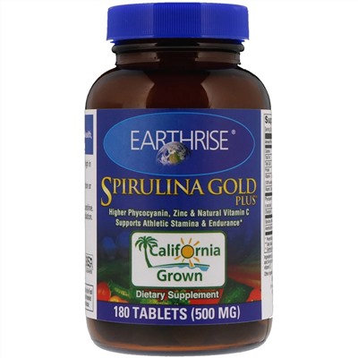 Earthrise, Spirulina Gold Plus, 500 мг, 180 таблеток