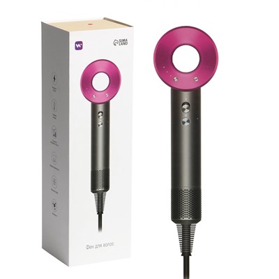 Фен Windigo LF-03, 1250 Вт, 3 температурных режима, 3 скорости, концентратор, серо-розовый