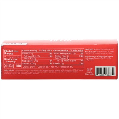 Vital Proteins, Collagen Bar, Raspberry Lemon, 12 Bars, 1.8 oz (50 g) Each