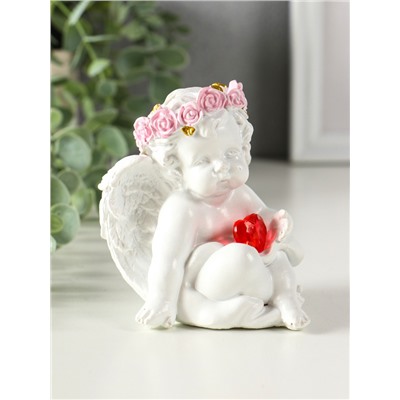 Фигурка светящаяся полистоун «Ангел - воздушный поцелуй в форме сердца», белый, 6.8×6×7.3 см