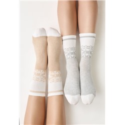 Набор женских носков 2 пары, с орнаментом, цвет серый меланж / бежевый меланж