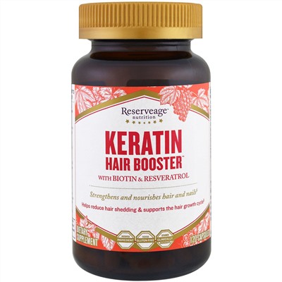 ReserveAge Nutrition, Keratin Hair Booster с биотином и ресвератролом, 120 капсул