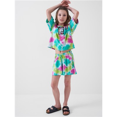 Комплект трикотажный для девочек: фуфайка (футболка), шорты