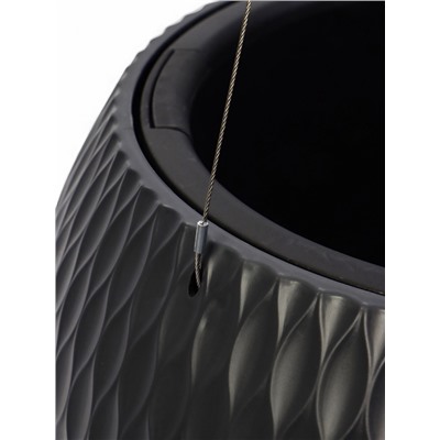 Кашпо для цветов «Жемчужина», 7 л, d=36 см, h=22 см, пластик, со вставкой, подвесное, цвет графитовый