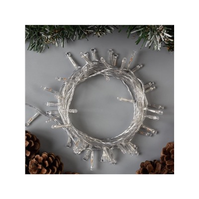 Гирлянда «Нить» 5 м, IP20, прозрачная нить, 50 LED, 8 режимов, 220 В, свечение зелёное