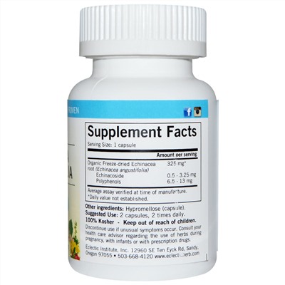 Eclectic Institute, Echinacea Angustifolia, 325 mg, 90 Non-GMO Veg Caps