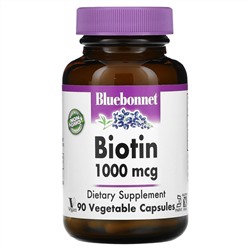 Bluebonnet Nutrition, Биотин, 1000 мкг, 90 вегетарианских капсул