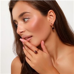 Комплект ювелирная бижутерия коллекция  "Дубай" серьги и кольцо 18 р, покрытие: позолота, вставка: фианиты, цвет: красный, арт.217.309-18