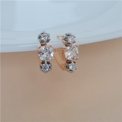 Серьги ювелирная бижутерия коллекция "Дубай", покрытие позолота, вставка: фианиты, цвет: прозрачный, арт.213.553